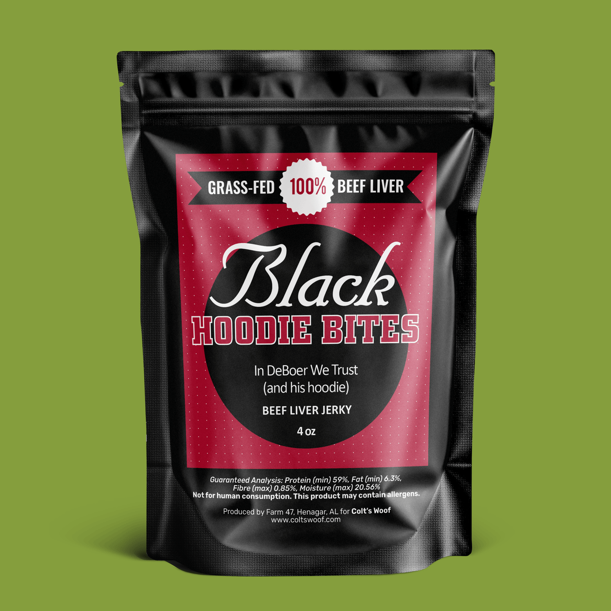 Alabama Football Black Hoodie Bites Beef Liver Jerky for Dogs 4oz